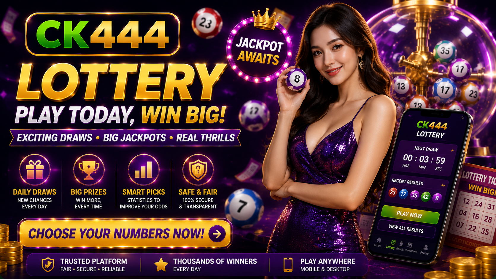 CK444 lottery number selection and result history interface for mobile users in Bangladesh