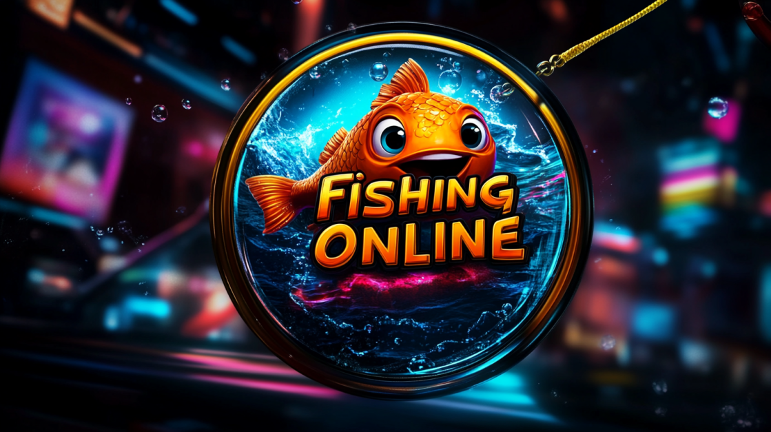 Cartoon fish fishing game logo